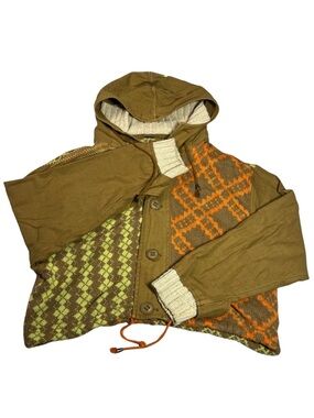 Free People Women’s Large Cotton Boho Knit Hooded Jacket Sweater Oversized Coat